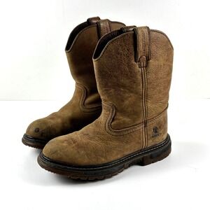Rocky Waterproof Leather Pull On Work Boots Kids Boys Size 2M Cowboy Western